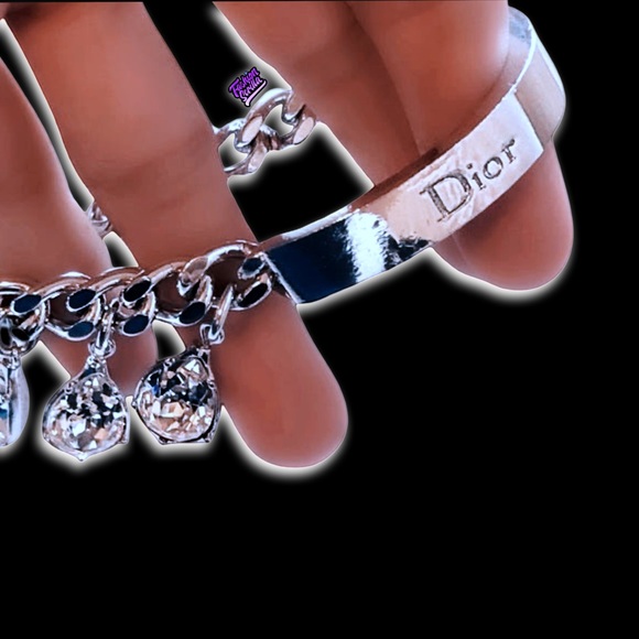 Dior Vintage By Galliano Y2K Crystal Charm Embellished Logo ID Gambler Bracelet - Picture 13 of 16